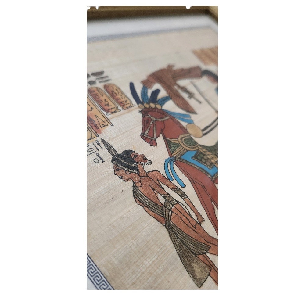 Egyptian Papyrus Art Hand Painted Pharaoh Chariot Scene Gold Framed 12.5x10.5 - Picture 7 of 7